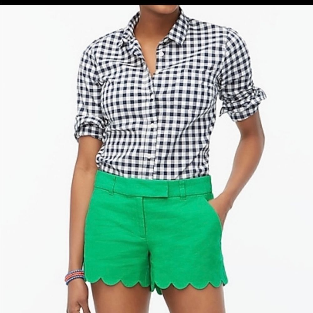 J
CREW Linen Cotton Scalloped Shorts